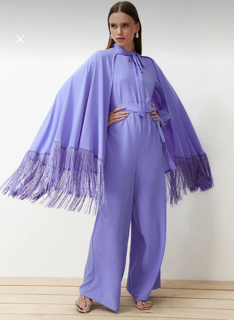 Royal Blue Jumpsuit with Fringed Cape